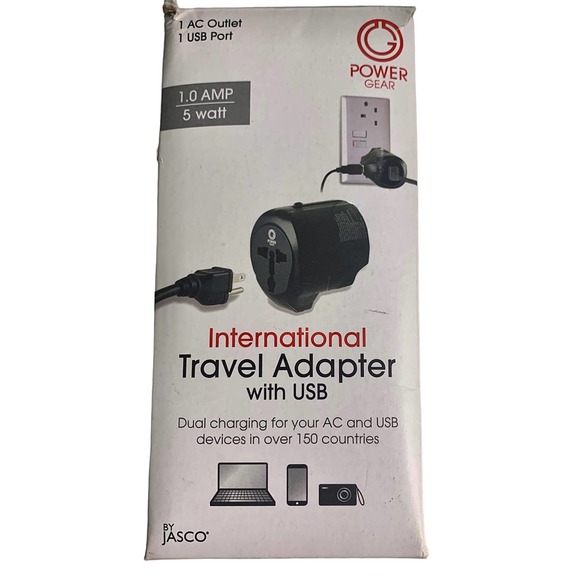 International Travel Adapter 1 AMP With USB Dual Charging Black - Picture 1 of 7